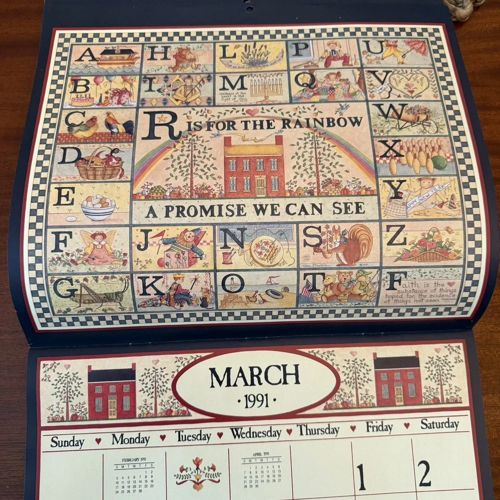 1991‎ Country Sampler Calendar –Noah's Ark – 12x12 – Folk Art Cottagecore